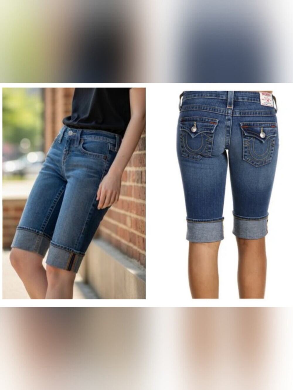 True Religion Sophie Vintage Selvidge Cuffed Knee Length Shorts 25